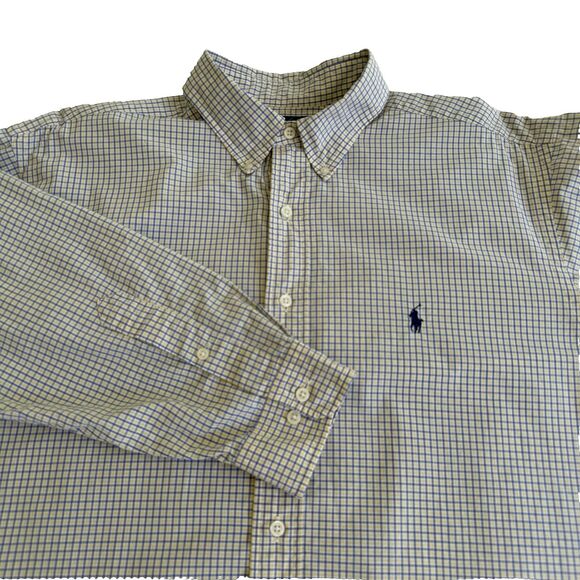 Men's Polo Ralph Lauren YARMOUTH Long Sleeved Blue Plaid Button Up Shirt 16.5 - Picture 1 of 7